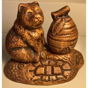 Vintage Treasure Craft Bear And Honey Pot Salt Pepper Shakers 3 Piece Set Rare